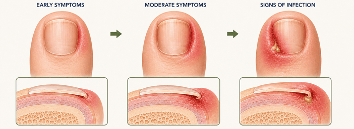 different stages of ingrown toenails