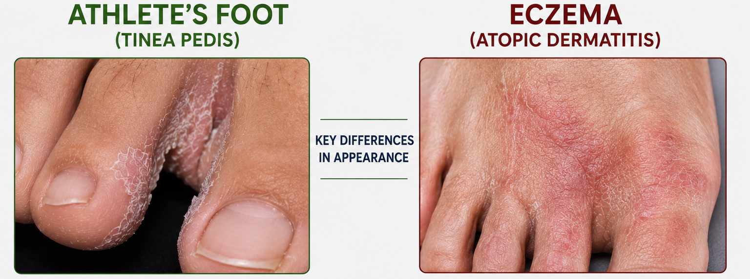 Key differences in Athletes foot and Foot Ezcema appearance ecp